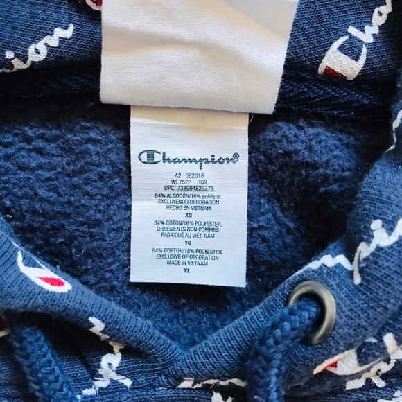 Champion All-Over Diagonal Logo Reverse Weave Hoody Sweatshirt Mens Size XL  EUC - Picture 11 of 11